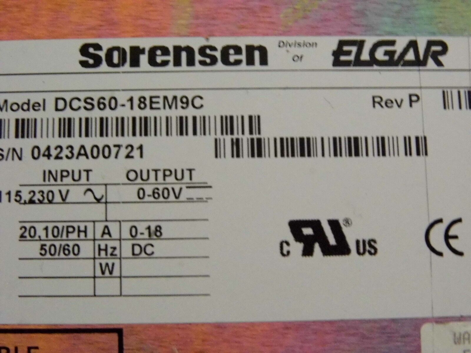 Sorensen DCS60-18E M9C DC Power Supply 90 day warranty (15 in stock) Sorensen DCS60-18E M9C DC Power Supply 90 day warranty (15 in stock)